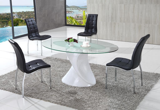 Orbital Clear/Frosted Glass Dining Table with Akira Dining Chairs Set