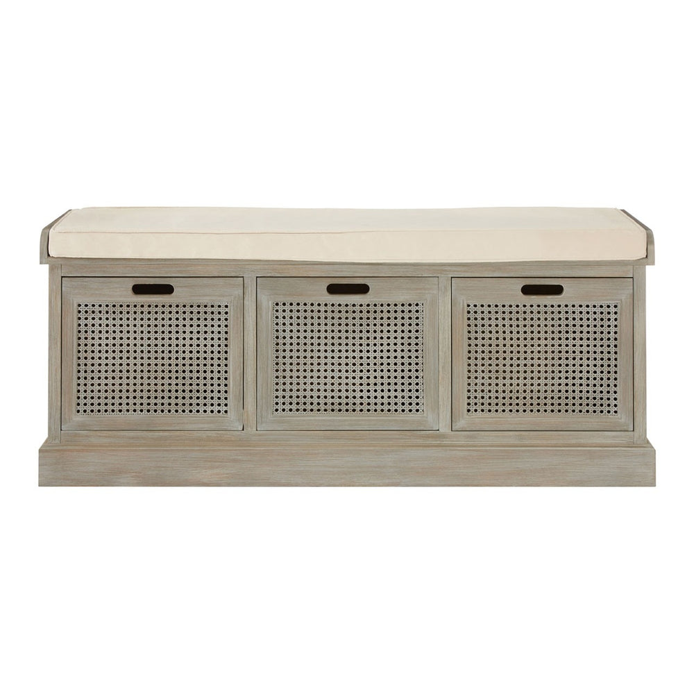 Agnes 3 Drawer Slate Grey Storage Bench Glass Vault Furniture
