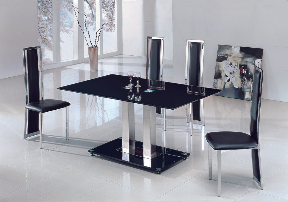 Alba Large Chrome Black Glass Dining Table with Amalia Chairs Glass