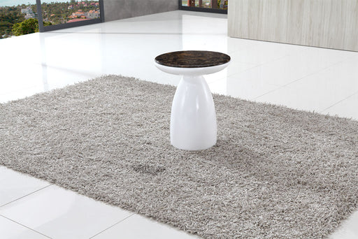 Alonso White Side Lamp Table with Marble Brown Top