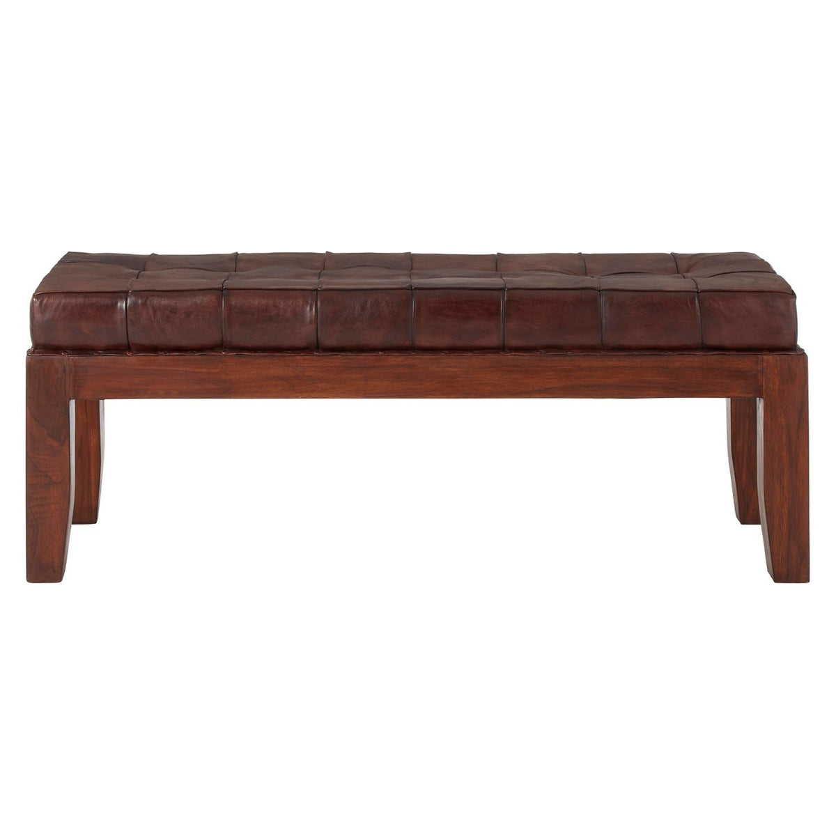 Ananlia Antique Brown Leather Stitch Bench Glass Vault Furniture