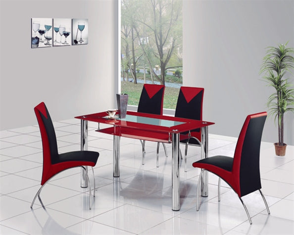 Atlanta Large Red Glass Dining Table and Angel Chairs