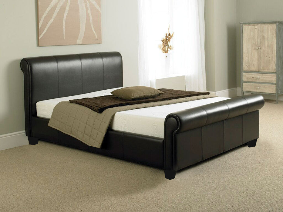 Aurora Modern Designer Faux Leather Sleigh Bed