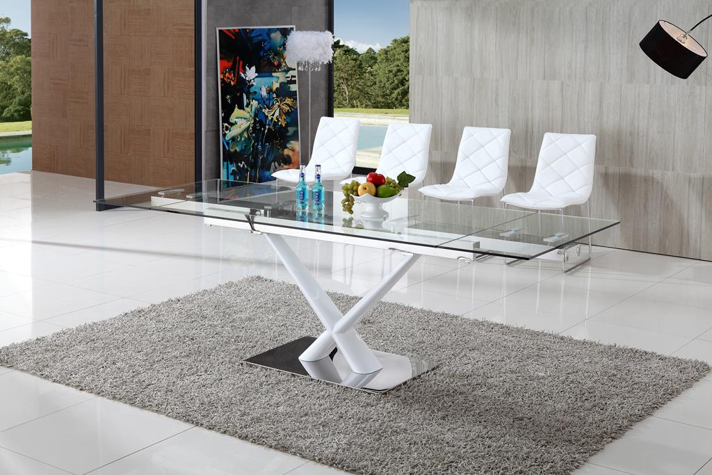 Axel Contemporary Glass Dining Table with White Amy Chairs