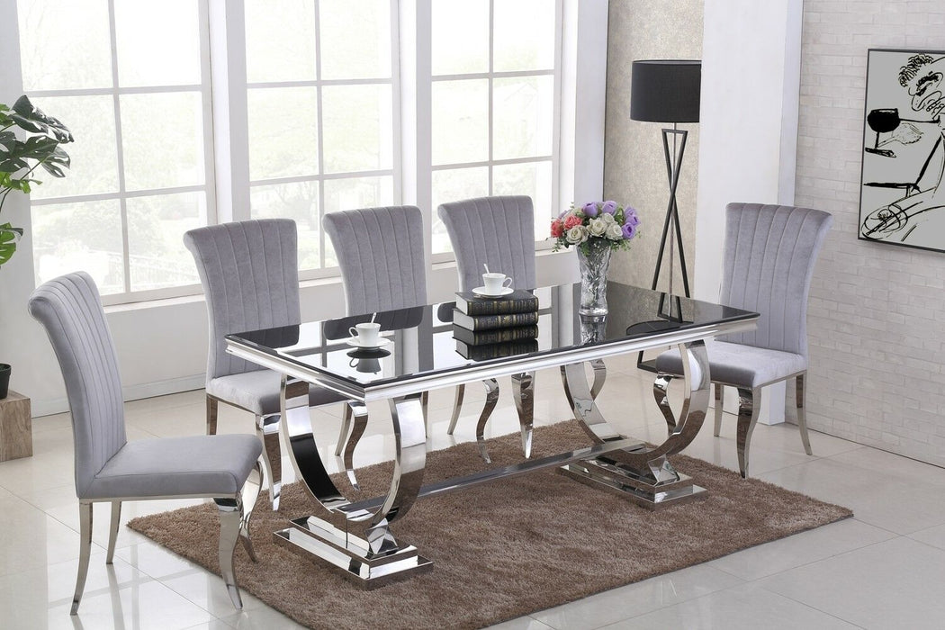 Alberto Black / White Glass Dining Table With Azra Velvet Dining Chair
