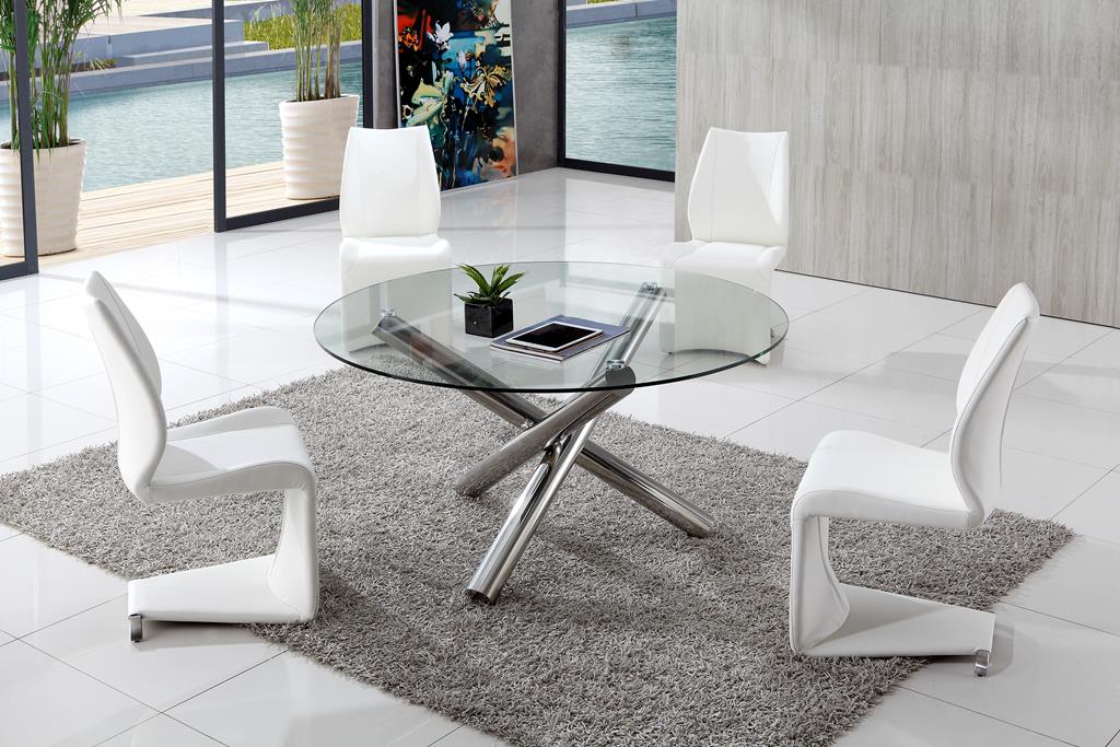Branseo Clear Round Glass Dining Table with Amrose Dining Chairs