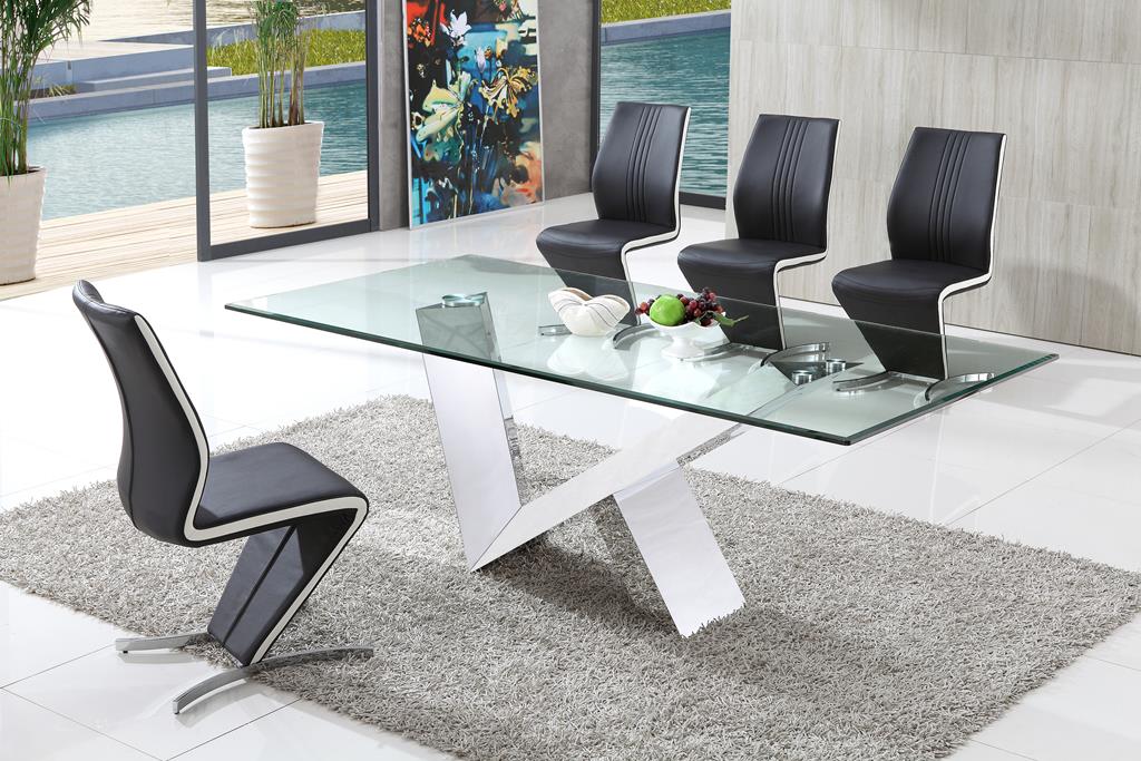 Carsen Italian Design Glass Dining Table with Amari Dining Chairs
