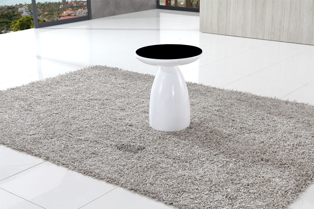 Casabella White Side Lamp Table with Black Glass Top
