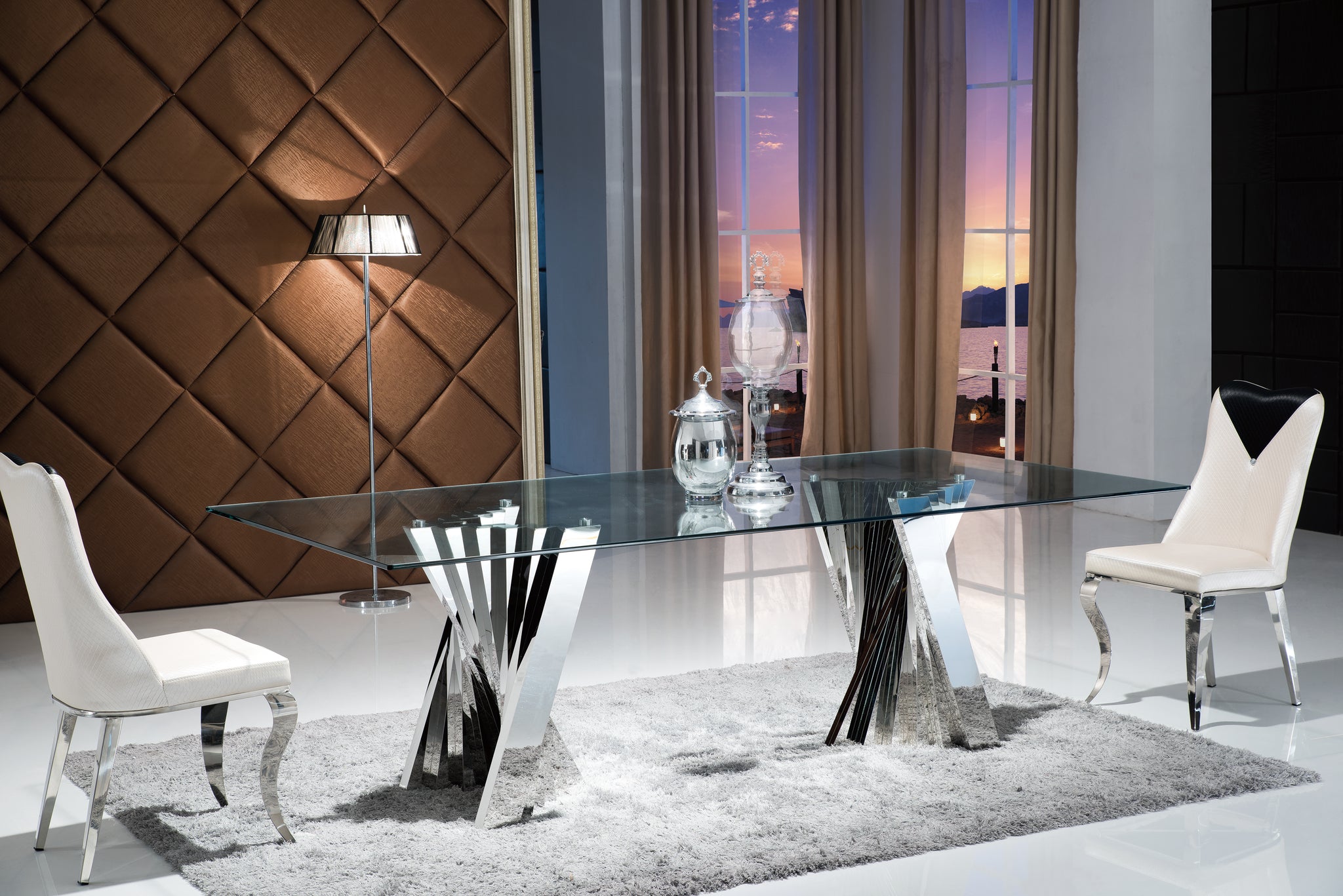 Glass Dining Table and 8 Chairs Glass Vault Furniture