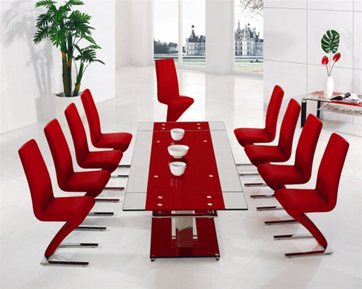 Dakota Red Glass Dining Table with Armada Dining Chairs