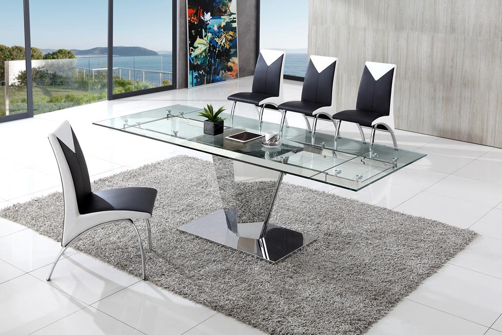 Dome Contemporary Glass Dining Table with Angel Dining Chairs