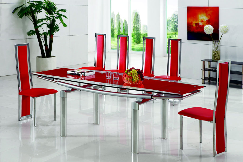 Luxor Extendable Red Glass Dining Table Glass Vault Furniture