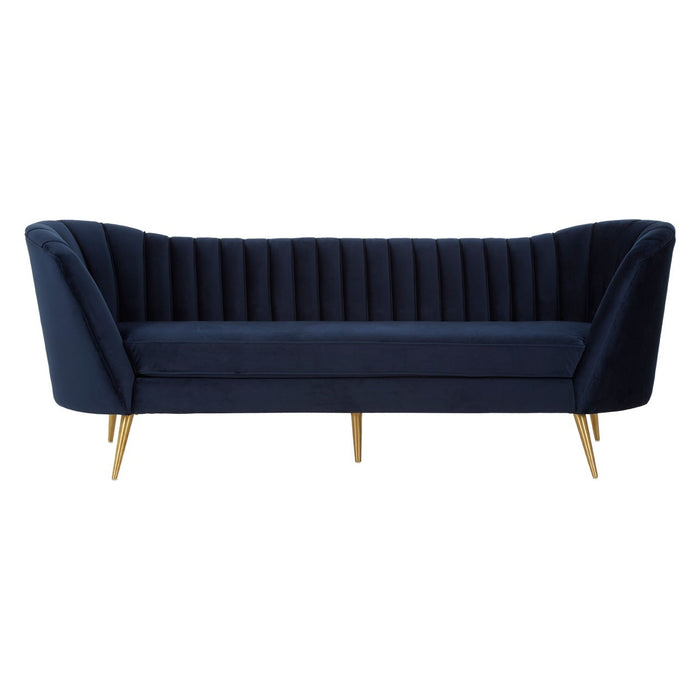 Blue velvet sofa gold legs store