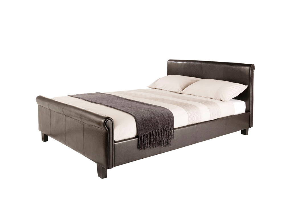 Louis Contemporary Designer Faux Leather Sleigh Bed