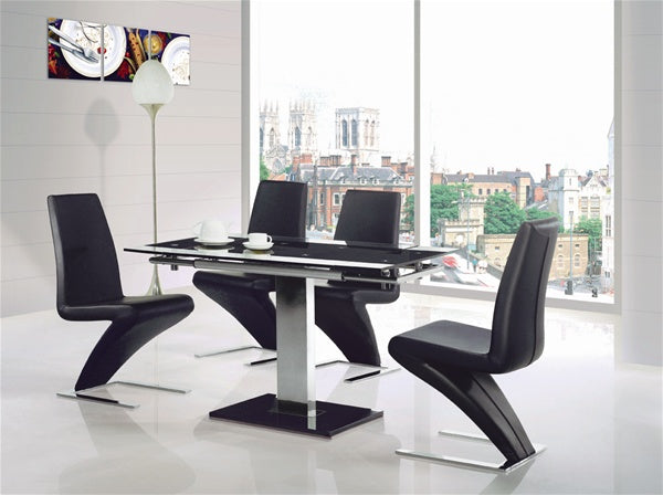 Gomaz Black Glass Dining Table with Armada Dining Chairs