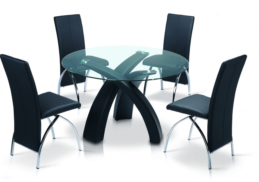Verona  Dining Table Black PU Frame with Clear Glass Top