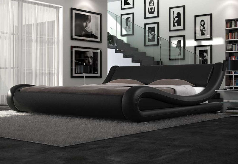 Exclusive Italian Black Faux Leather Designer Bed In Double and King Size