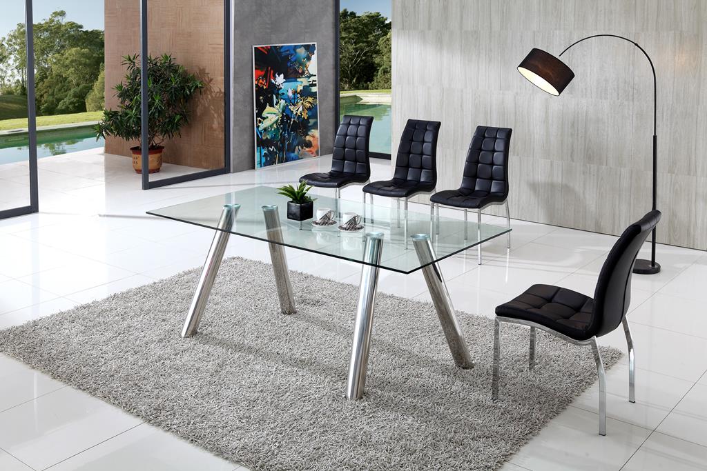 Pedro Contemporary Glass Dining Table with Akira Chairs