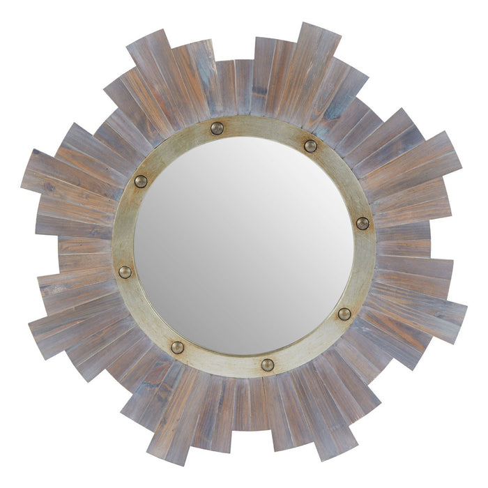 Pippino Sunburst Wooden Wall Mirror With Nailhead