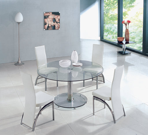 Planet Large Round Clear Glass Dining Table with Ashley Chairs