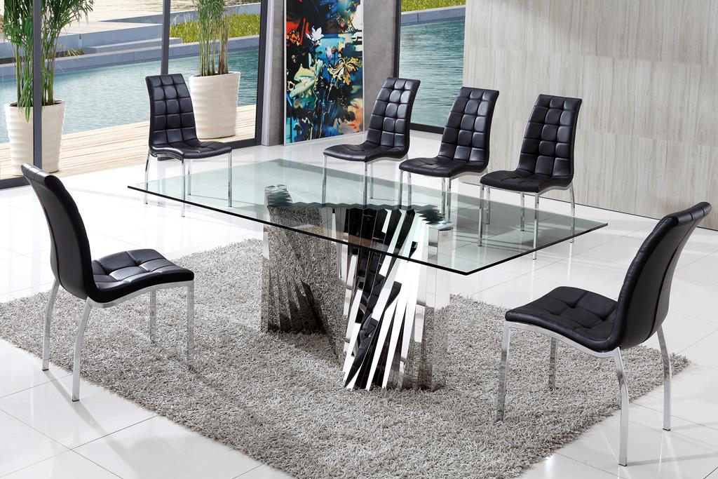 Plisset Modern Italian Designs Glass Dining Table with Akira Dining Chairs