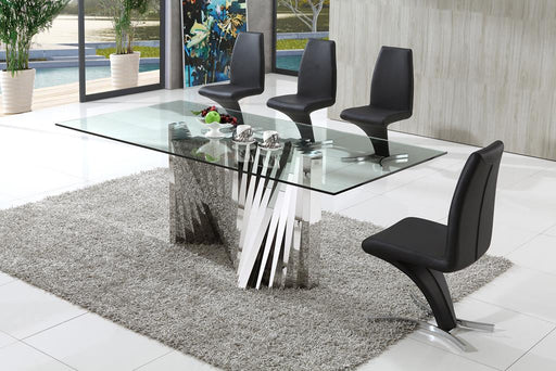 Plisset Italian Designs Clear Glass Dining Table with Aldo Faux Leather Dining Chairs