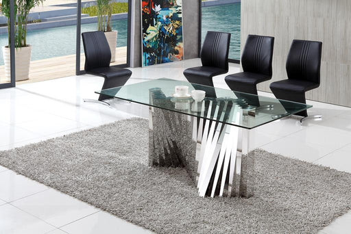 Plisset ContemporaryGlass Dining Table with Amari Black Dining Chairs