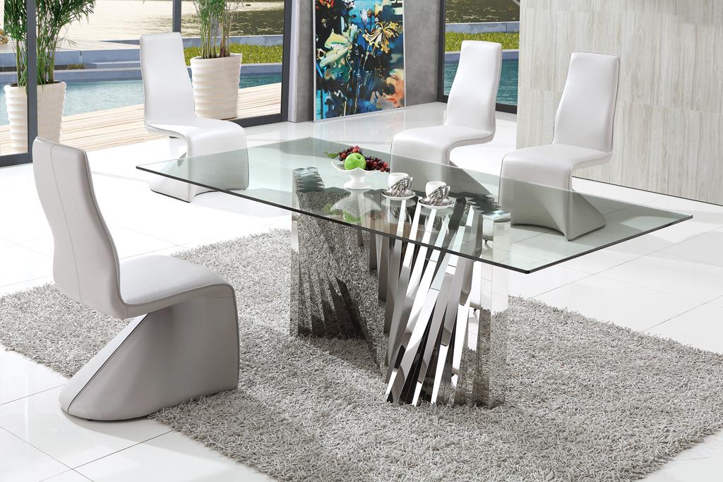 Plisset Italian Design Glass Dining Table with Armani Modern Dining Chairs