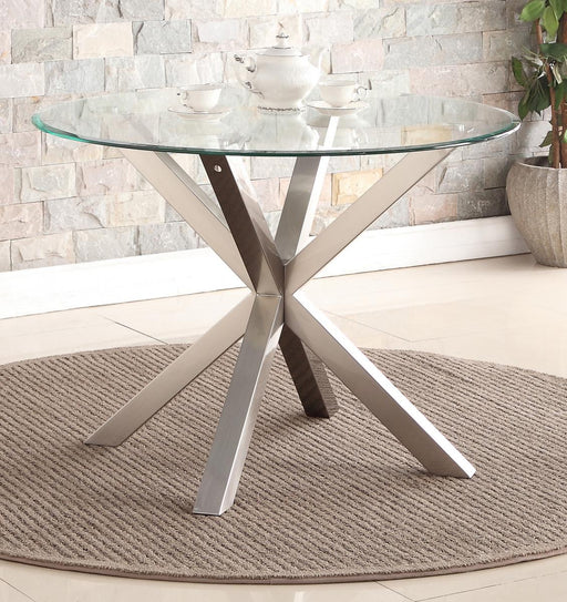 Spider round Glass Dining Table Only with Brushed Stainless Steel
