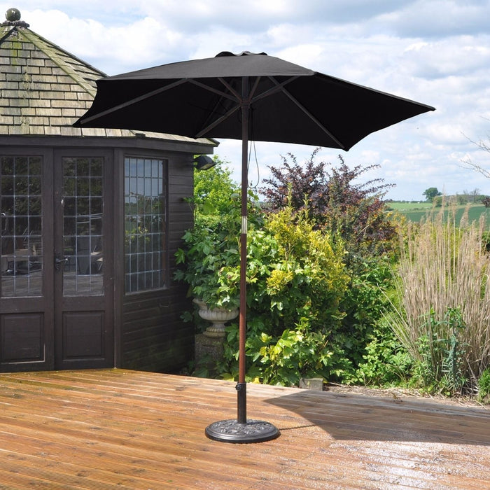 2.4M Garden Black Parasol Hardwood Sun Shade Patio Umbrella  Canopy Brass Fitting