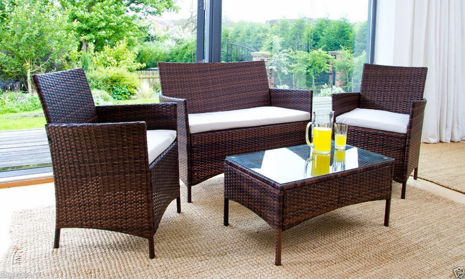 Rattan Garden Furniture Set Brown 4 Piece Chairs Sofa Table Outdoor Patio Conservatory