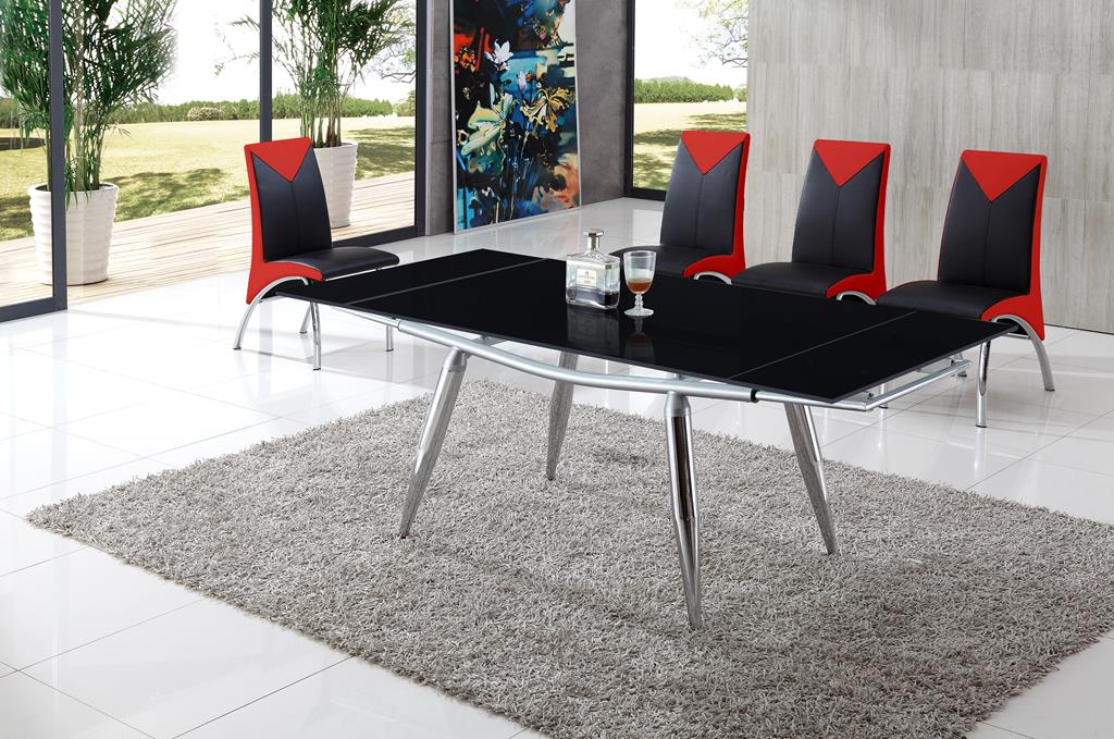 Samurai Black Glass Dining Table with Angel Dining Chairs