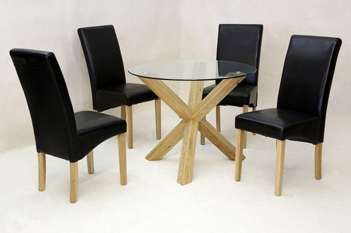Solid Oak Round Glass Dining Table Only