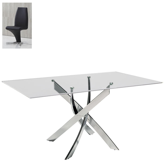 Schneider Clear Glass Dining Table With  Aldo Chairs