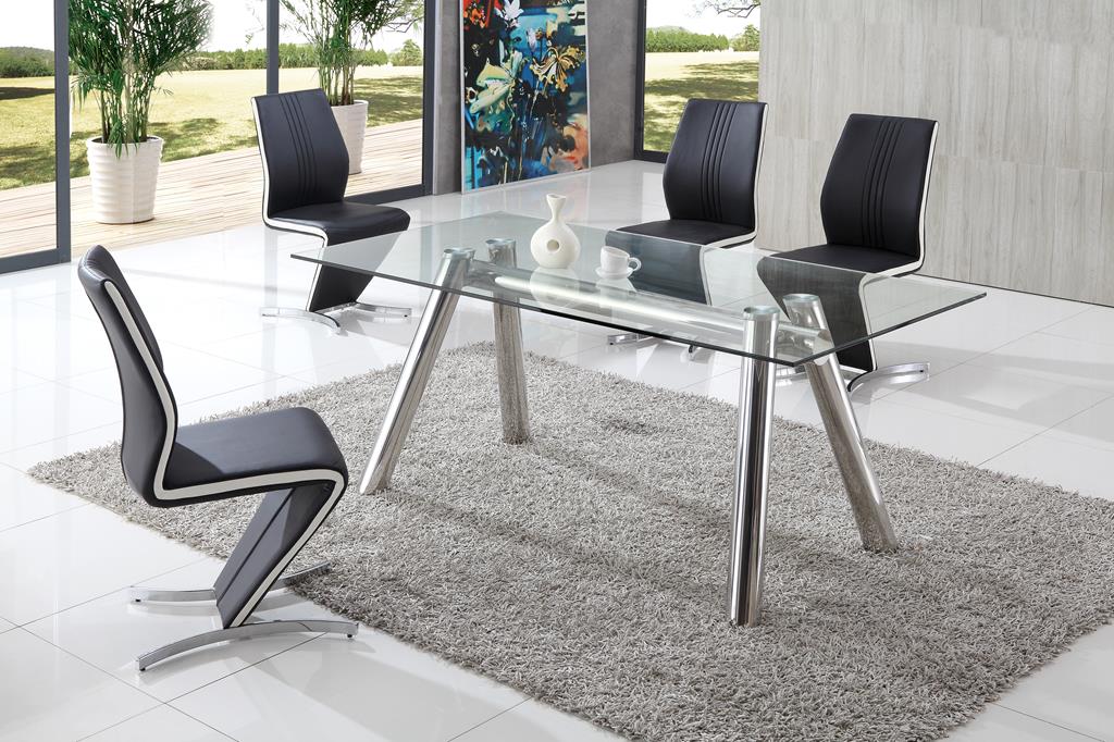 Scorpion Clear Dining Table with Amari Chairs Glass Vault Furniture