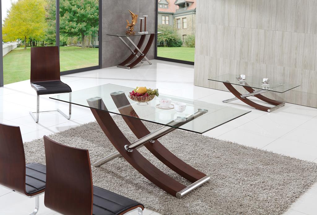 Skorpio Modern Glass Dining Table with Black Amanda Dining Chairs