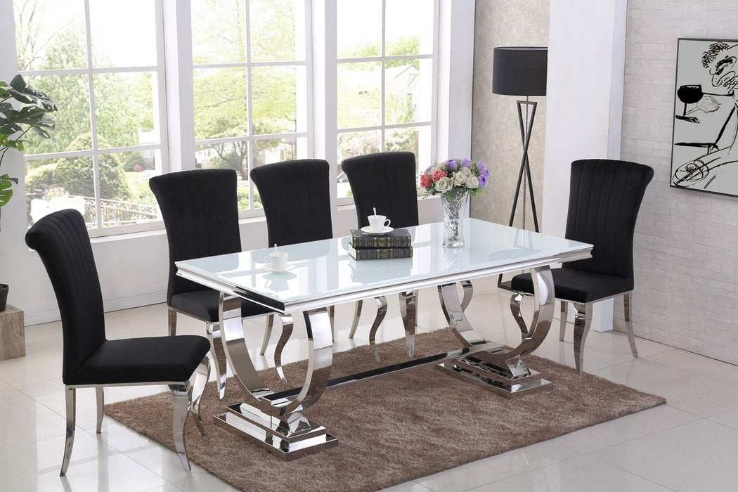 Alberto Black / White Glass Dining Table With Azra Velvet Dining Chair