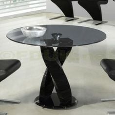 Modern Twin Leg Swirl Clear or Smoke Glass Dining Table