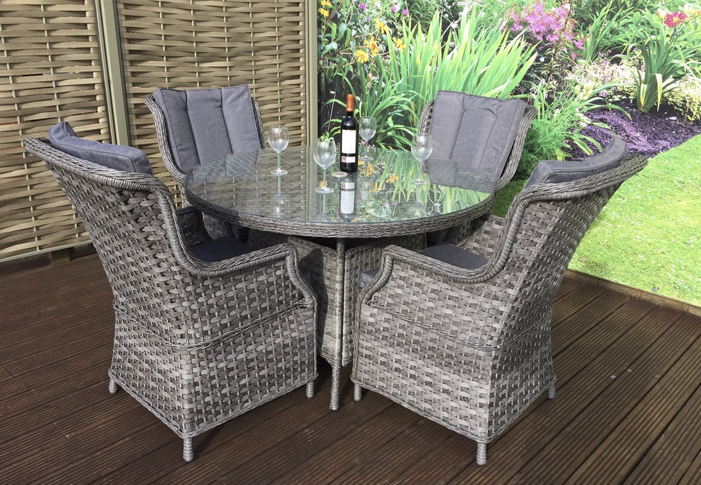 Victoria Rattan Cube Round Dining Set in Grey Weave