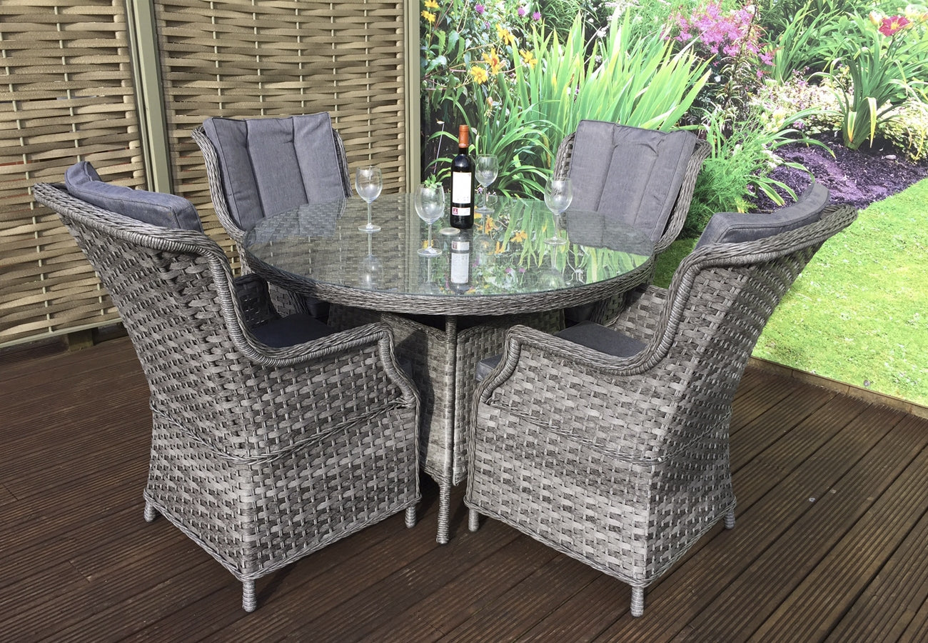 Victoria Rattan Cube Round Dining Set in Grey Weave