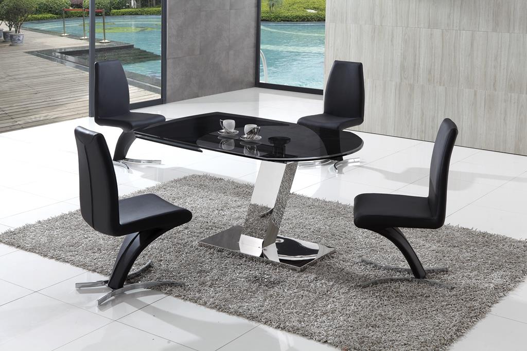 Zeus contemporary Glass Dining Table with Aldo Dining Chairs